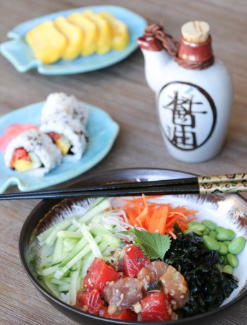 Tuna and salmon poke rice bowl dinner set