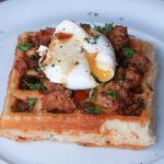 Breakfast Sausage and Egg Waffles with Maple Syrup