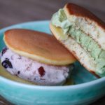 Matcha and red bean ice cream filled dorayaki.