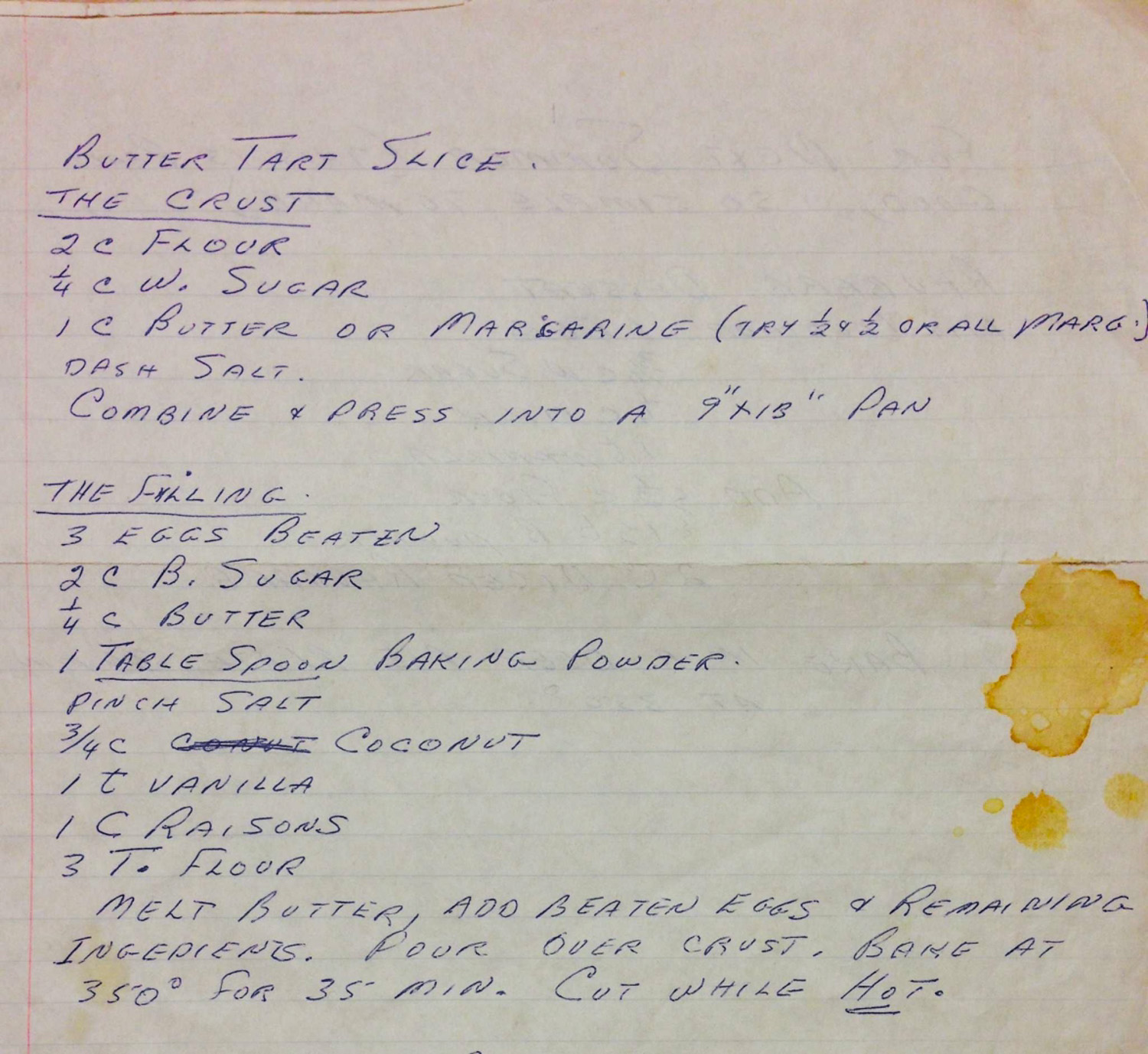 Nana's Butter Tart Recipe