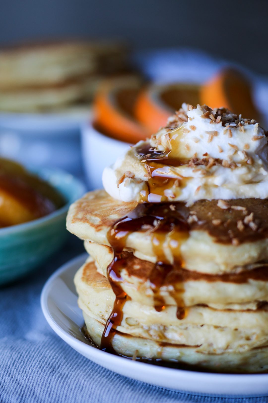 Orange sour cream pancakes with cointreau maple syrup | Emi Cooks