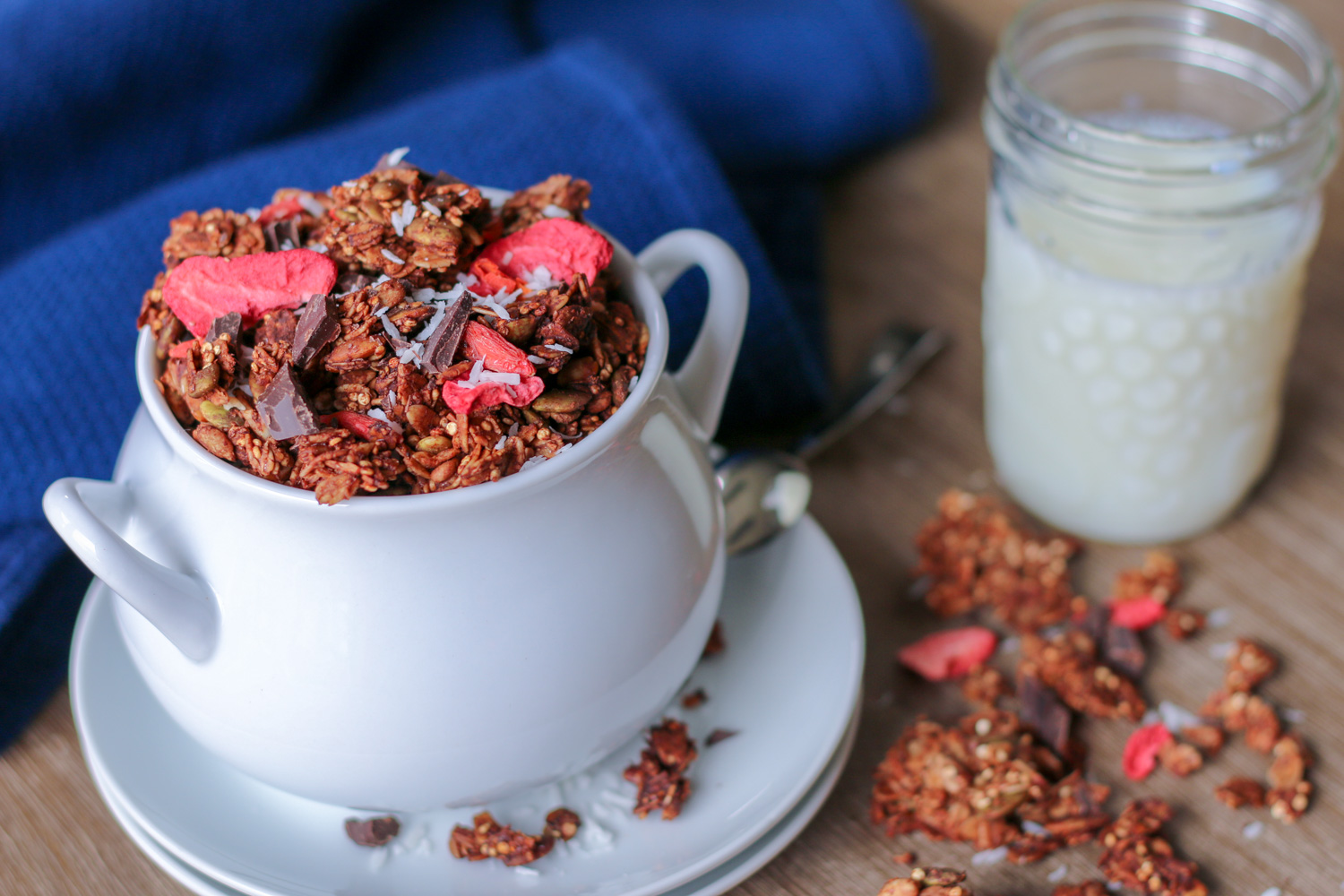 chocolate chunk granola and milk